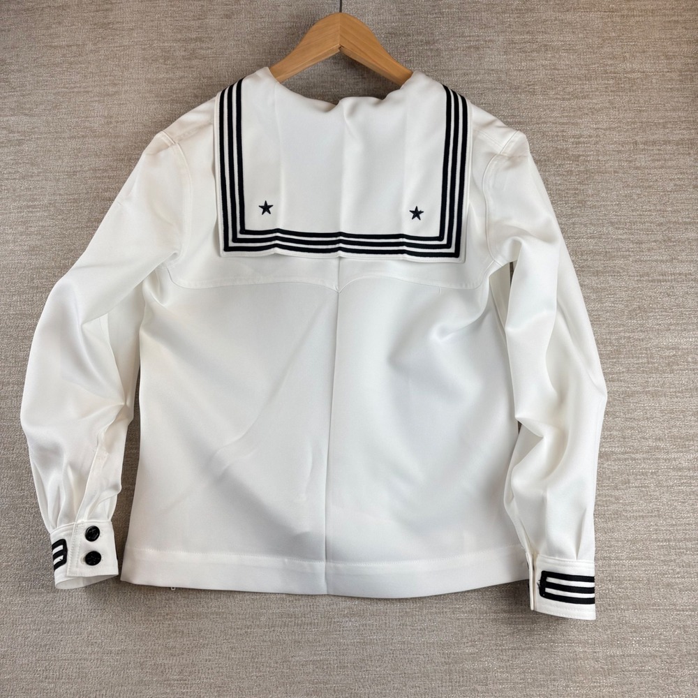 Vintage 1991 US Navy Women's Dress White Jumper Uniform Sailor Top 14MR DLA